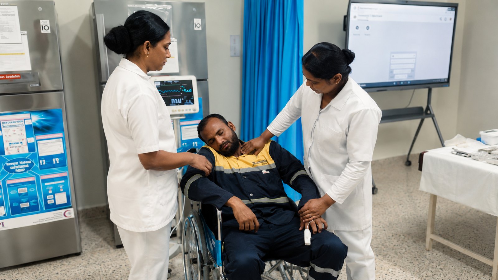 Nurses assessing an unresponsive patient during LIMA PULSE training